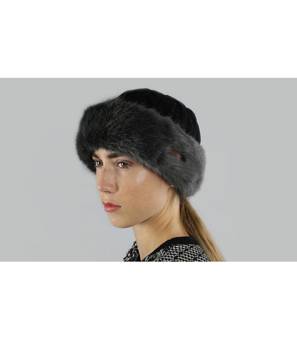 Gorro bandeau fourrure gris Fur cable bandhat grey